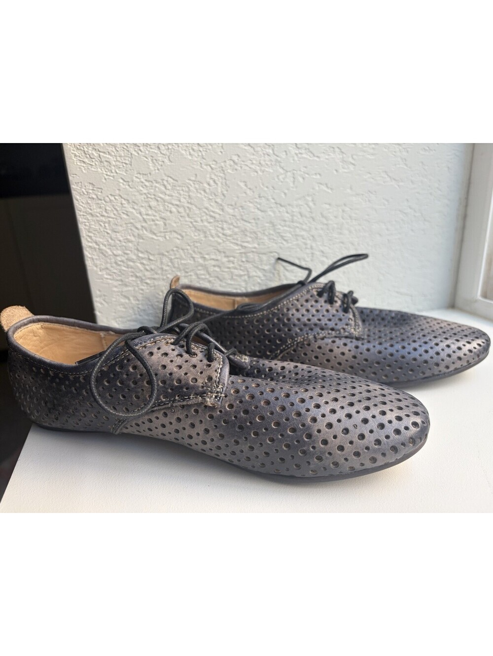BED STU Mambo Perforated Grey Distressed Flats Shoes Women's Size 7